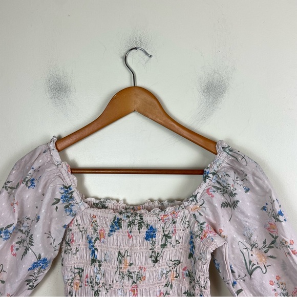 Saylor Clover Floral Smocked Square Neck Puff Sleeve Blouse Top Small Feminine - Picture 5 of 14